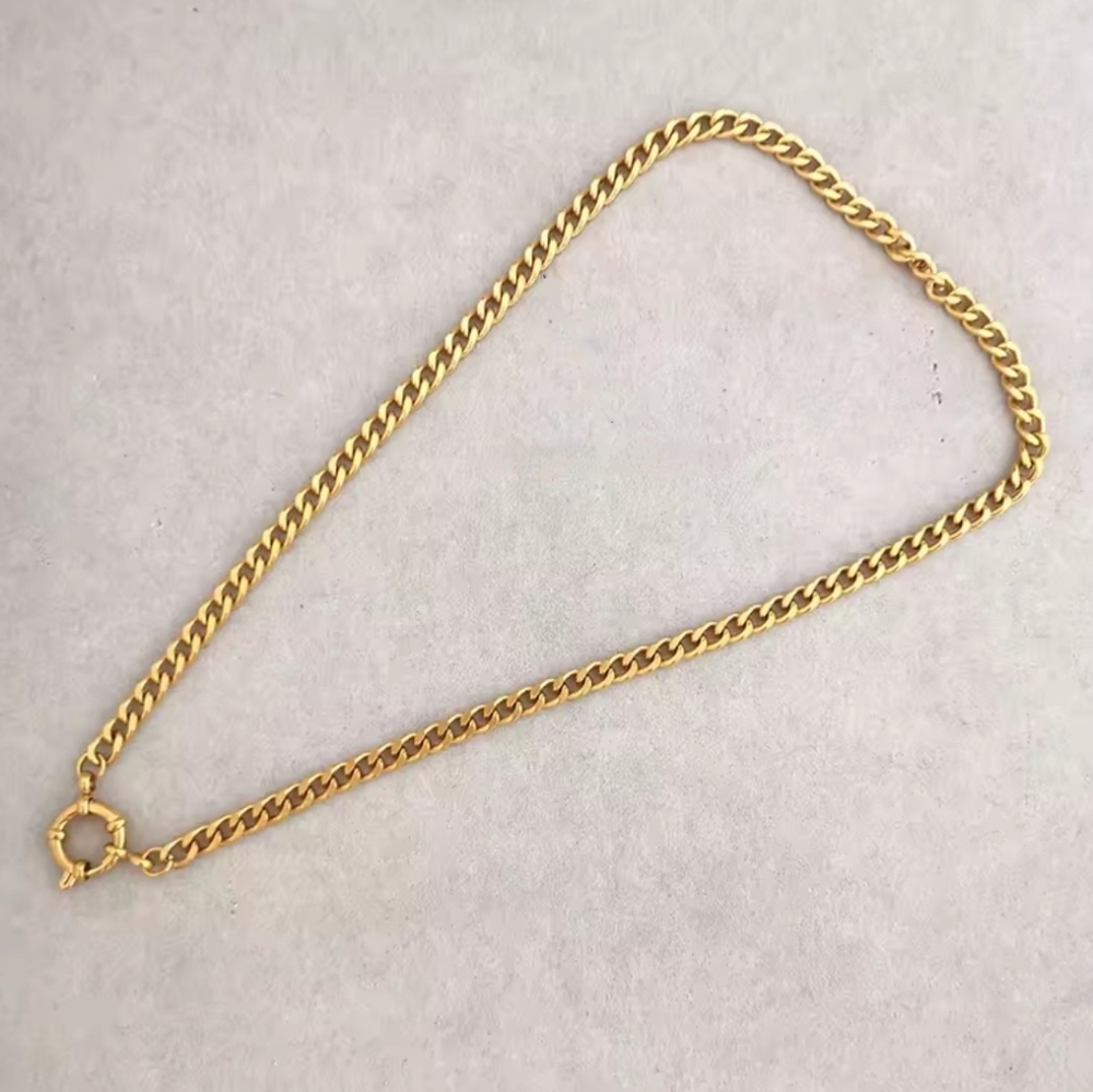 Cuban Chain Necklace With Sailor Clasp 24 K Gold Filled  Unisex! - Picture 3 of 11